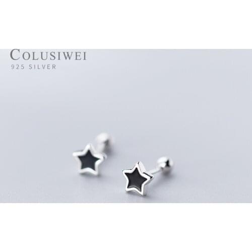 COLUSIWEI Black Enamel Simple Stars Stud Earring for Women Fashion 925 Sterling Silver Minimalist Ear Pin Fine Jewelry Girl Gift