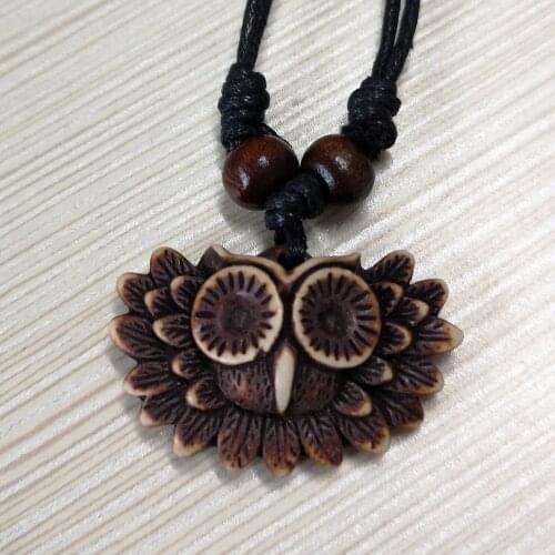 Tribal Lovely Brown Owl Charms Pendant Adjustable Necklace Men Womens Jewelry Gift MN171
