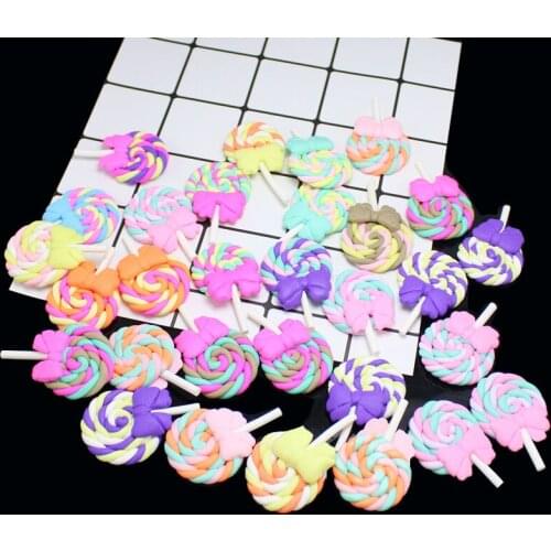 20Pcs 26*40mm Bow Tie Lollipop Polymer Clay Cabochons Flatback For DIY Hairpins/Earrings/Refrigerator Magnets Phone Decoration