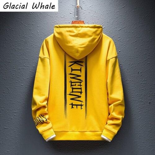 GlacialWhale Mens Hoodies Men Casual 2021 Spring Print Sweatshirt Japanese Streetwear Oversized Yellow Hoodie Men Sweatshirts