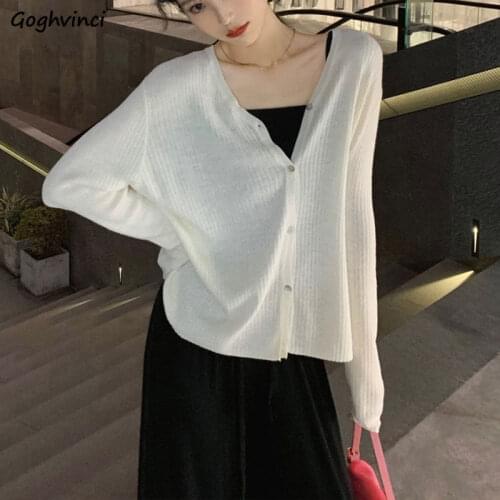 Women Cardigan Loose Solid Long Sleeve Crop Tops V-neck Summer Thin Sun-proof Outwear Elegant for Female Sweet Elegant Daily New