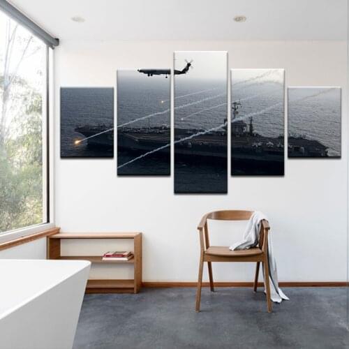 Helicopter Cuadros Paintings Canvas Painting HD Aircraft Carrier Battle Poster Oil Picture Wall Art Children Room Home Decor