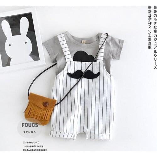 2016 summer new baby boys overalls cute Moustache kids clothes stripe baby boys jumpsuit cotton casual kids bodysuit roupas