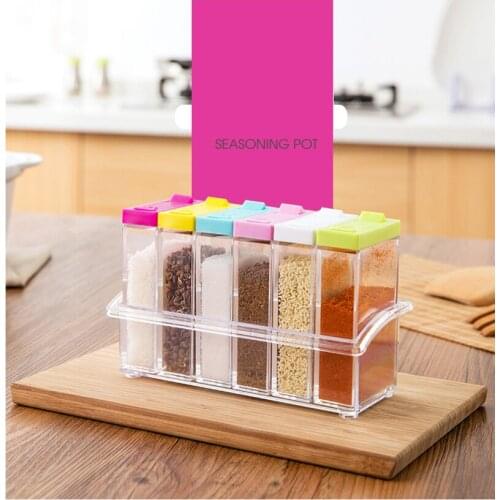 Seasoning box Transparent Spice Jar Set Salt and Pepper Seasoning Bottle Colorful Lid Kitchen Condiment Cruet Storage Container