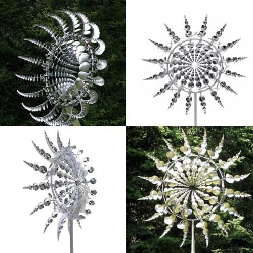 Creative Unique Metal Windmill Geometric Pattern Wind Spinner Catcher Kinetic Chimes with Stake Ornament Garden Yard Patio Decor
