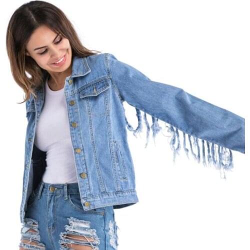 Female New Spring Autumn Jeans Women Large Size 5XL Back Tassel Hole Fashion Denim Jacket Loose Street Cotton Manteau Femme D10