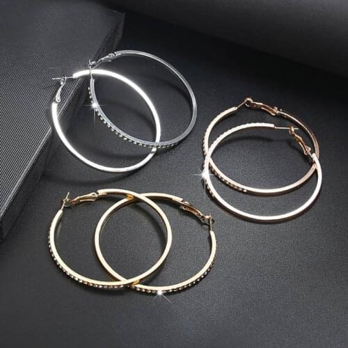 Fashion Oversize Circle Hoop Earrings for Women Girl New Geometric Rhinestone Crystal Round Earring Brincos Party Jewelry Gift