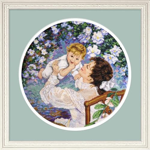 Fishxx Cross Stitch Kits, 11CT Stamped Warmth between mother and son Pattern Cross-Stitch Sets 14CT Counted DIY Decoration