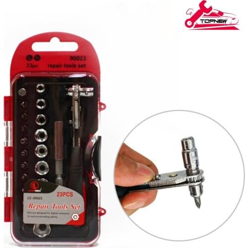Ratcheting Screwdriver with 23 Piece Bit Set - Stubby Handle Multitool car repair combination tool repair tools set