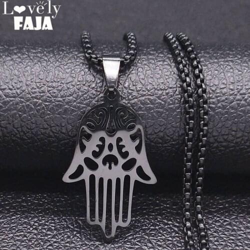 2021 Hamsa Hand Black Color Stainless Steel Chain Necklace Men Black Color Necklaces Pendants Jewelry Christmas Gift N1036S03