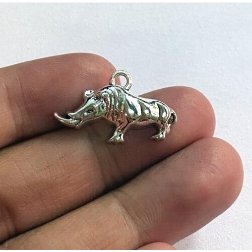 10pcs 24x15mm Rhinoceros Charms Pendants Antique Silver Color Jewelry For DIY Making Handmade Rhinoceros Necklace Accessories
