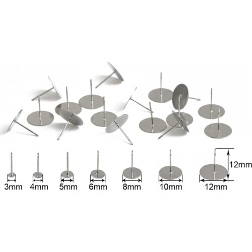 100pcs/lot Stainless Steel Blank Earring Stud Base White K Cabochon Cameo Settings DIY Jewelry Making Accessories