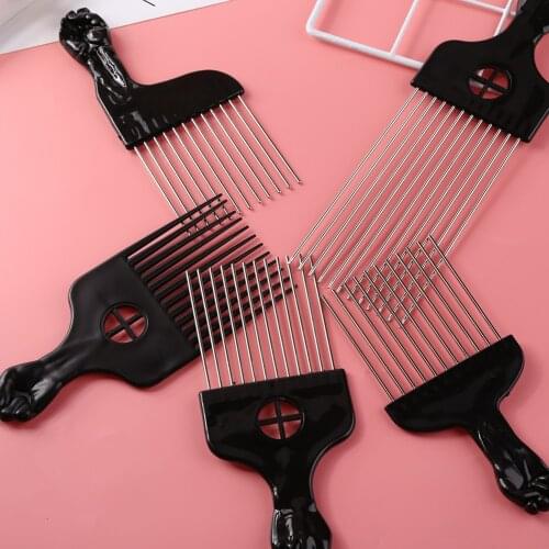 Wide Teeth Salon Use Fork Comb Black Metal African American Pick Comb Insert Curly Hairbrush Afro Hair Comb For Hair Accessories