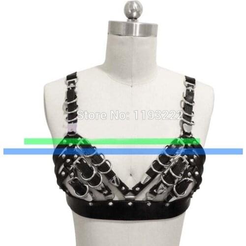 Lolita Sexy Punk Rock Party Handmade Heavy Metal Bra Chest Top Belt Cage Frame Harness Bel Straps