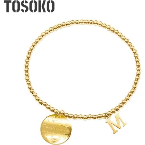 TOSOKO Stainless Steel Jewelry Wavy Round Star M Letter Bracelet Womens Fashion Bead Elastic Rope Bracelet BSE102
