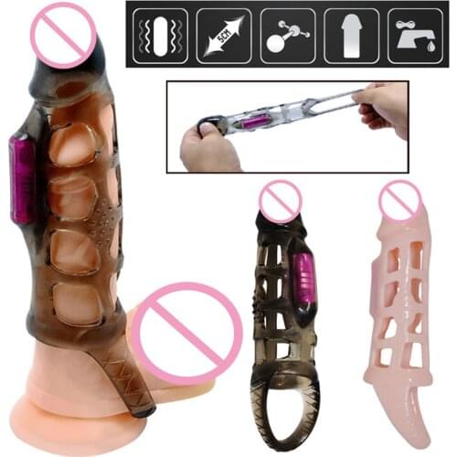 Adult Sex Products Dildo Penis Extender Men Extension Elastic Penis Sleeve G Spot Vibrator Erotic Sex Toys For Men Sex Shop