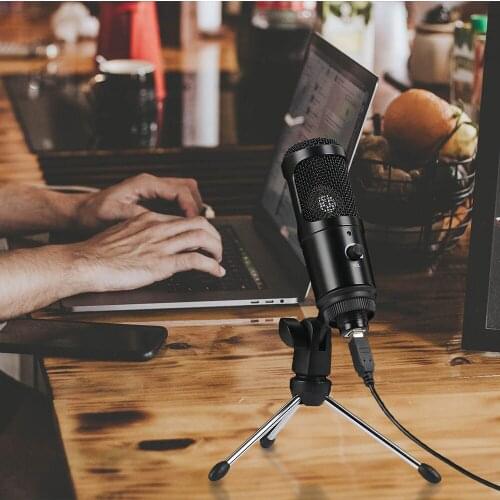 USB Home Vocal Recording Microphones Desktop Mini Metal Tripod Stand for for Laptop PC Tab-let Recording Online Chatting Singing
