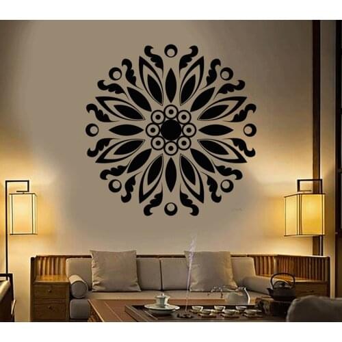Vinyl wall applique mandala buddhist lotus yoga sticker, yoga training room furniture living room decoration 5075