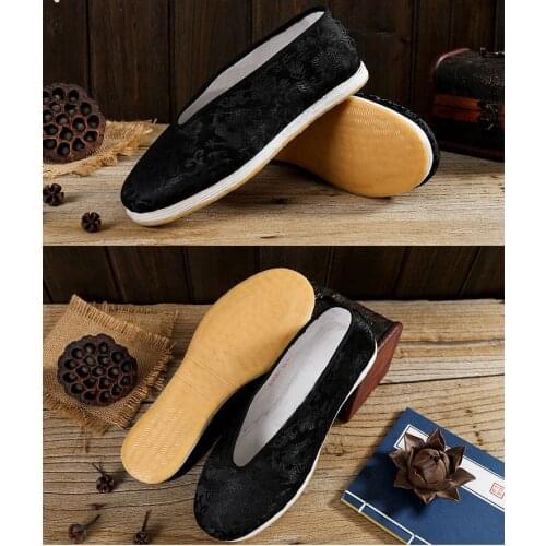 High quality EU38~EU48 black dragon handmade cotton wushu taiji tai chi sneakers shaolin monk kung fu martial arts shoes