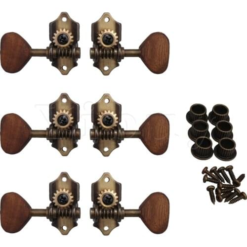 Yibuy Bronze Zinc Alloy Guitar String Tuning Pegs 3L3R With Acacia Wood Handle