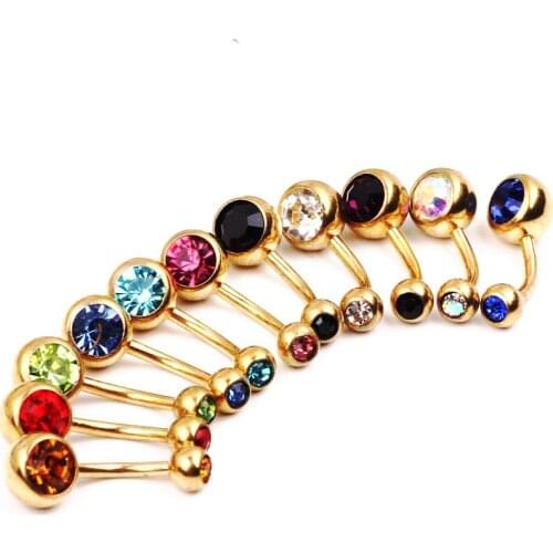 JunlowPY Navel Piercing Jewelry Sexy Crystal Double Gem Ball Stainless Steel Belly Button Rings Body Jewelry Pircing Ombligo