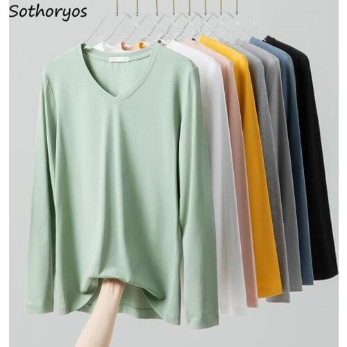 6 Colors V-neck Long Sleeve Sleep Tops Women Modal Soft Cozy Simple Basic Sleepwear Ladies Fall Tender Casual Tees Loose Lounge