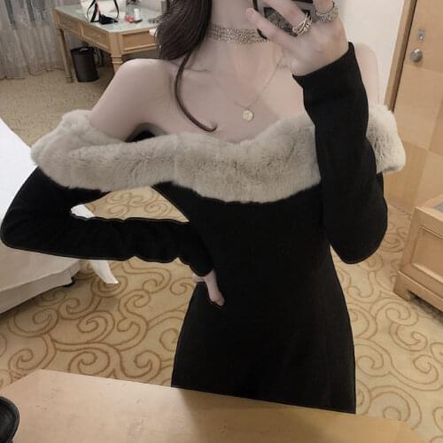 Woman Dress Summer New Autumn off-Shoulder Fur Collar Loose Dress Vestido De Mujer