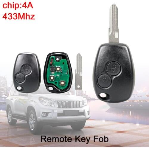 2 Buttons 433MHz Keyless Smart Remote Car Key Fob 4A Chip for Renault Trafic Logan Sandero Symbol Dacia Duster Logan Sandero