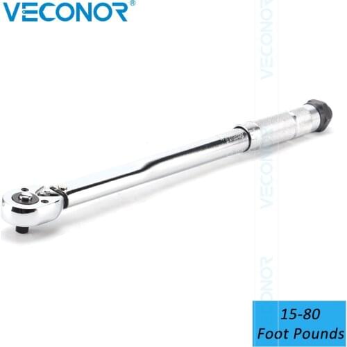 3/8 Inch Drive 15-80 Foot Pounds Preset Adjustable Torque Wrench Spanner Tool Reversible Head with Quick Release Button