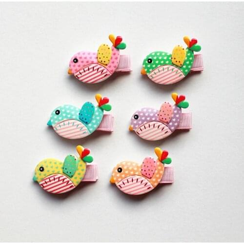 30pcs/lot Acrylic Birds Hair Clips Wholesale Bestseller Cartoon Animals Hairpins Mini Size Kids Girls Pink Barrettes 7 Colors