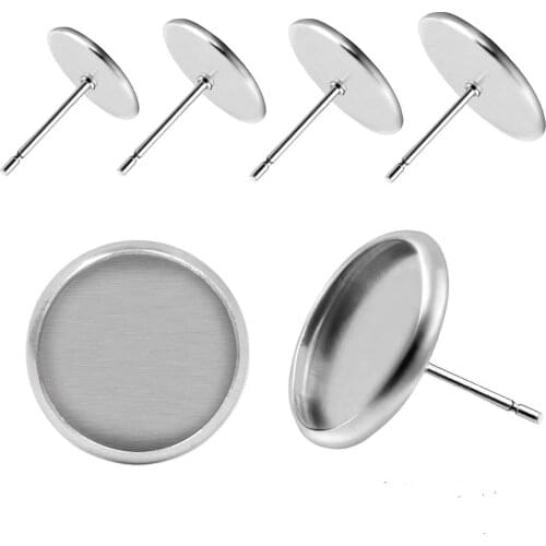 40pcs Stainless Steel Stud Earring Cabochon Setting Post Cup Fit for 12mm,10mm,8mm,6mm(4 Sizes)