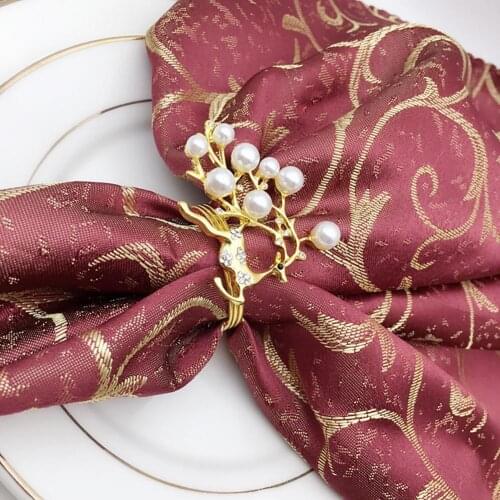 6Pcs Napkin Holder Exquisite Reusable Alloy Rust Proof Fake Pearl Napkin Rings Napkin Table Decoration Accessories for Wedding