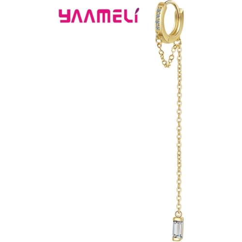 Korea 925 Sterling Silver Long Tassel Bar Earrings for Women Minimalism Personality CZ Crystal Dangle Oorbellen Gift