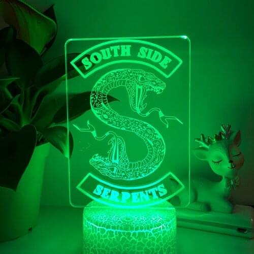 Acrylic 3D LED Night Light Riverdale South Side Serpents Snake Logo For Home Decor Bedroom 16Color Changing USB Touch Table Lamp