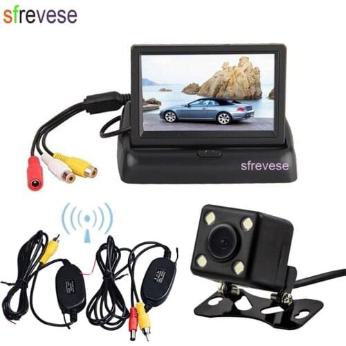 Wireless 4 LED Car Reversing Backup Camera + 4.3" LCD Foldable Monitor Car Rear View Kit Parking System