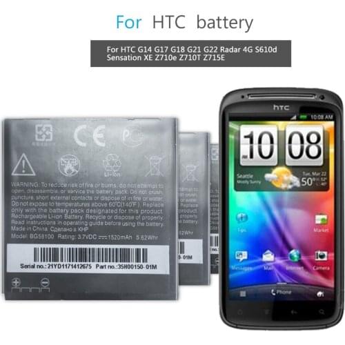 BG58100 Mobile Phone Battery For HTC G14 G17 G18 G21 G22 Radar 4G S610d Sensation XE Z710e Z710T Z715E Battery 1520mAh