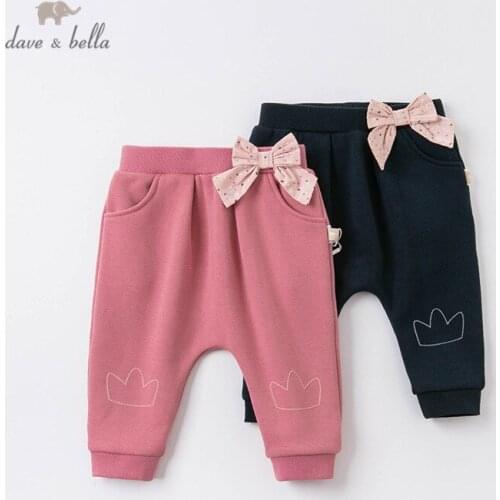DBS15481 dave bella winter baby girls fashion bow cartoon pockets pants children full length kids pants infant toddler trousers