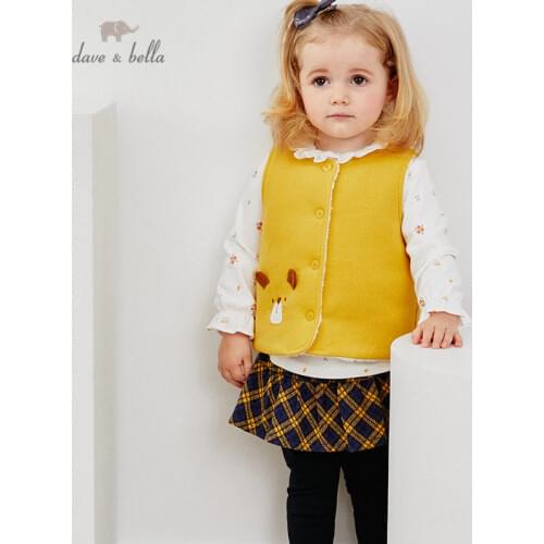 DBM14548 dave bella autumn kids girls cute cartoon bear button coat children fashion sleeveless vest