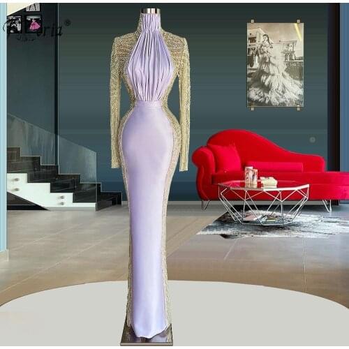 Elegant Purple Evening Dresses Long Sleeves Vestido De Festa De Casamento Lace Up Beading Night Formal Party Gowns Customized