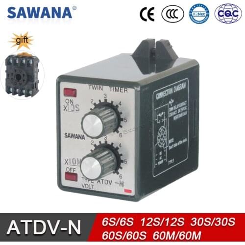 Electronic Time Relay AC110V 220V 380V DC 24V 60s/60m SPDT ATDV-N 6S/6S 12S/12S 30s/30s 60s/60s 60m/60m Variable Relays