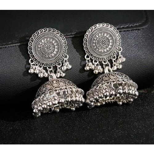 Ethnic Womens Silver Color Bells Indian Jewelry Gypsy Earrings Pendientes Piercing Vintage Tribe Tassel Jhumka Earrings Jewelry