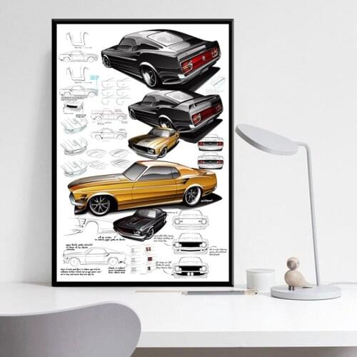 Ford Mustang 50th Anniversary Car Evolution Chart Muscle Art Painting Canvas Poster Print Wall Home Decor