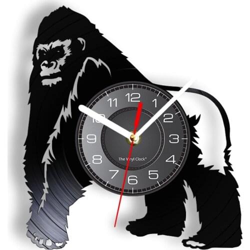 Gorilla Silhouette Giant Movie Monster Inspired Vinyl Record Wall Clock For Home Cinema Jungle Animal Ape Retro Album Wall Clock