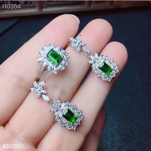 KJJEAXCMY fine jewelry natural diopside 925 sterling silver women gemstone ring earrings ring set support test popular