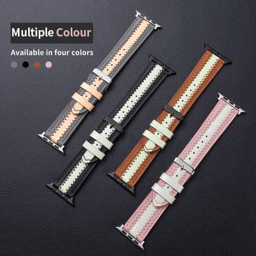 Exquisite Leather Strap for Apple Watch Band Series 6 SE 5 4 3 2 Glow in The Dark Bracelet for Iwatch 40mm 44mm 38mm 42mm Belt