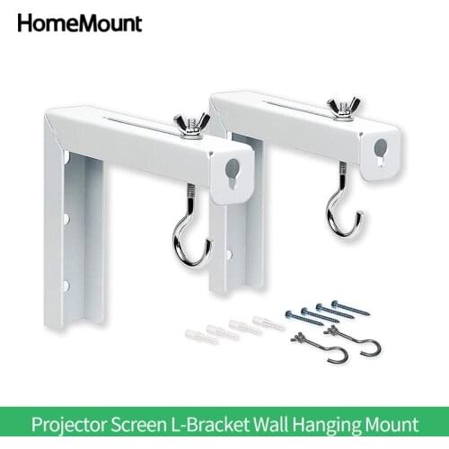 HomeMount Projector Movie Screen L-Bracket Wall Hanging Mount Bracket Adjustable Extension with Hook Manual Maximum Load 80 lb