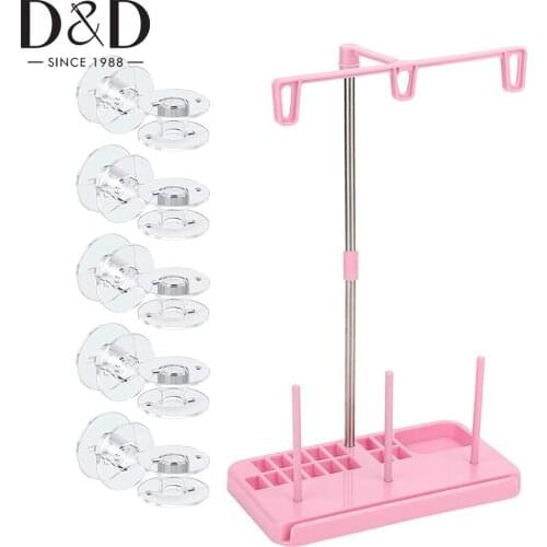 Lightweight Pink 3 Spools Holder Sewing Thread Holder With 10pcs Plastic Sewing Machine Bobbins Sewing Machine Accessories