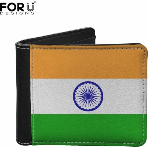 FORUDESIGNS Hot India Flag Printing Mens PU Leather Wallets Bussiness Luxury Card Cash Holder Money Bags Male Clutch Coin Purse