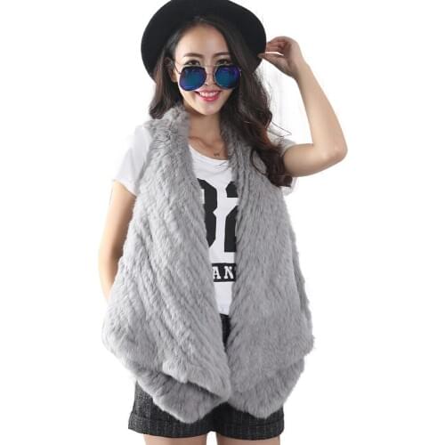 Fashion catwalk rabbit fur woven fur jacket autumn and winter vest mid-length female vest fur fur