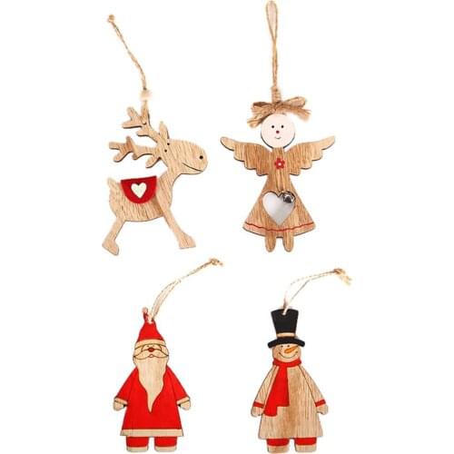 Christmas Tree Hanging Wooden Santa Angel Snowman Elk Pendant Xmas Decoration Home Navidad 2021 New Year Ornaments